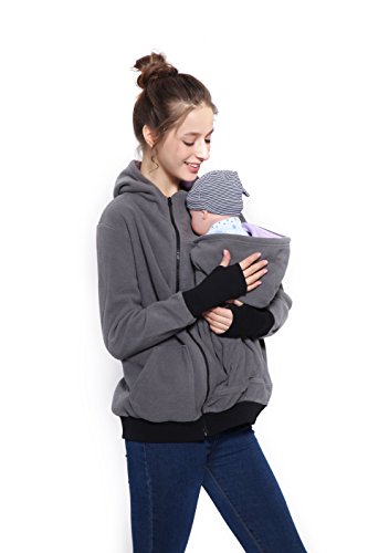 F.G.Y 3 en 1 Mama Chaqueta Sudadera Canguro con Capucha, Abrigo Premamá para Mujer Multifunción, Calentar Portabebés Chaqueta con Baby Bolsillos (Gris Oscuro, L)