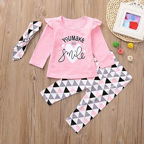 Fossen Ropa Bebe Niñas Camisetas de Manga Larga y Pantalones con Cintas de Pelo Recien Nacido Niñas Ropa Otoño/Invierno (3 Piezas) (12 Meses, You Make ME)