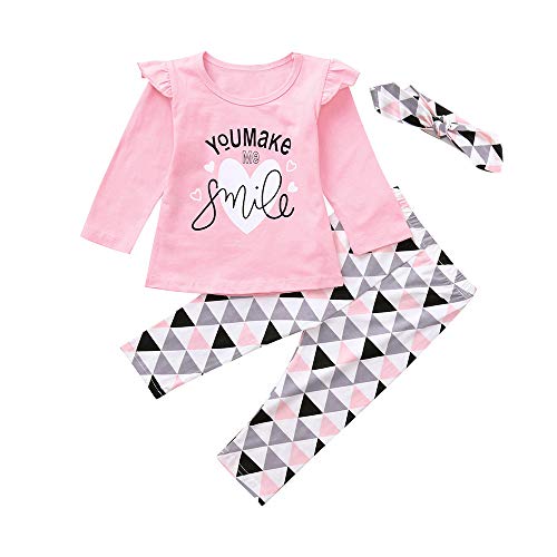 Fossen Ropa Bebe Niñas Camisetas de Manga Larga y Pantalones con Cintas de Pelo Recien Nacido Niñas Ropa Otoño/Invierno (3 Piezas) (12 Meses, You Make ME)