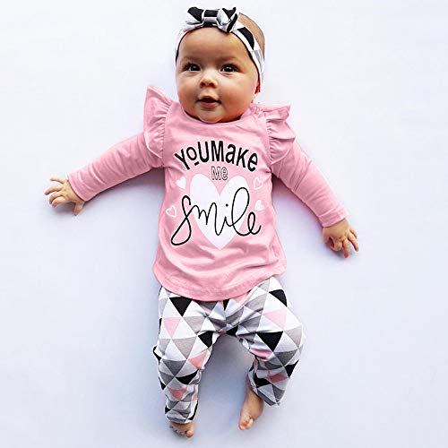 Fossen Ropa Bebe Niñas Camisetas de Manga Larga y Pantalones con Cintas de Pelo Recien Nacido Niñas Ropa Otoño/Invierno (3 Piezas) (12 Meses, You Make ME)