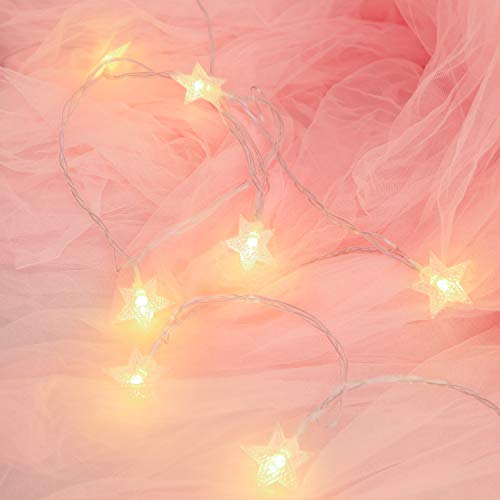 Frideko bebés dosel cama, mosquitera Princess Gauze + 6M 40 LED Luces de hadas cálidas Star Star + 3M Bandera de estrella amarilla para bebés Niños niña para jugar Beach Home Nursery Hotel (Rosa)