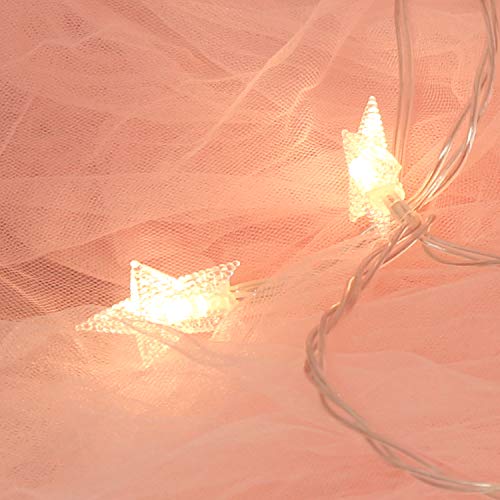 Frideko bebés dosel cama, mosquitera Princess Gauze + 6M 40 LED Luces de hadas cálidas Star Star + 3M Bandera de estrella amarilla para bebés Niños niña para jugar Beach Home Nursery Hotel (Rosa)