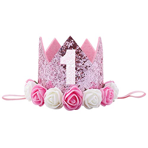 FYMNSI Infantil Bebé Niña Es mi Primer Vestido de Cumpleaños Mameluco de Manga de Encaje + Falda Tutu Rosa + Diadema Corona de la Princesa 3pcs Traje de 1 Año Fiesta Fotografía Vestir Regalo 12-18M