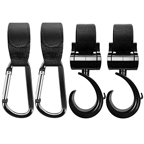 Ganchos Carrito Bebé Universal Ganchos para Silla de Paseo 4 Pack Engancha de Cochecito Ganchos Para Cambiar Pañales (Negro)