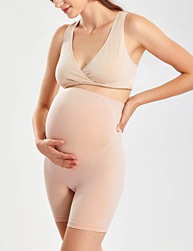 Gratlin Bragas para Embarazo sin Costura Shorts de Maternidad para Mujer Beige L