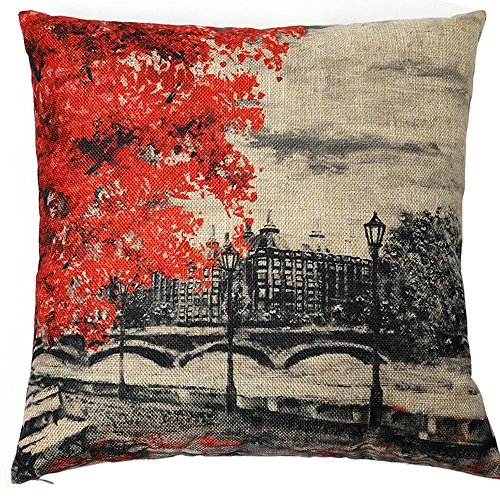 Gspirit 4 Pack Torre Eiffel Big Ben Lino Algodón Throw Pillow Case Funda de Almohada para cojín 45x45 cm Color Negro y Rojo