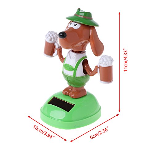 Gwxevce Alimentado por energía Solar Bobble Head Beer Dog Juguete Educativo Adorno automático Juguete Niños Cerveza con energía Solar Bobble Toy Green