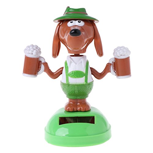 Gwxevce Alimentado por energía Solar Bobble Head Beer Dog Juguete Educativo Adorno automático Juguete Niños Cerveza con energía Solar Bobble Toy Green