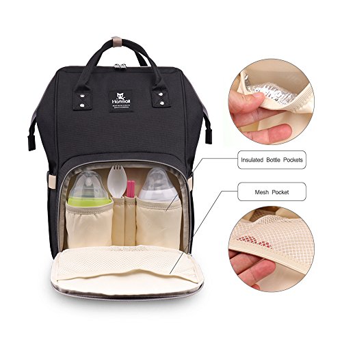 Hafmall Mochila para Pañales de Multifunción y Impermeable para Bebé Bolso para Pañales de Viaje con Ganchos Carrito Bebé (Negro)