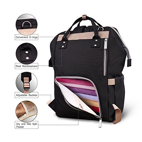 Hafmall Mochila para Pañales de Multifunción y Impermeable para Bebé Bolso para Pañales de Viaje con Ganchos Carrito Bebé (Negro)