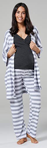 HAPPY MAMA Mujer Maternidad Conjunto Pijama Bebé Mamá Conjunto Juego 181p (Rayas Mezcla Gris & Mezcla Grafito, 44, 2XL)