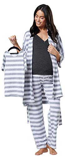 HAPPY MAMA Mujer Maternidad Conjunto Pijama Bebé Mamá Conjunto Juego 181p (Rayas Mezcla Gris & Mezcla Grafito, 44, 2XL)