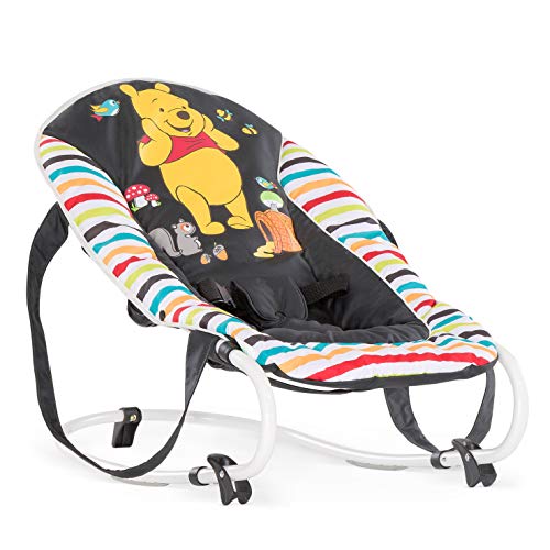 Hauck Rocky Pooh Geo - Hamaca para bebes de 0 meses hasta 9 kg, función mecedora, respaldo ajustable, vestidura desmontable y lavable a mano, sistema de arnés de 3 puntos, diseño de Disney