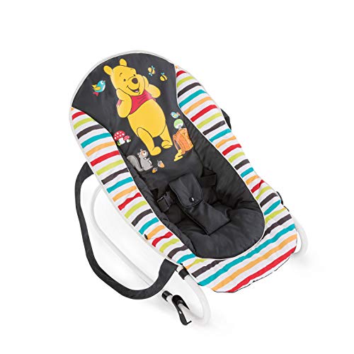 Hauck Rocky Pooh Geo - Hamaca para bebes de 0 meses hasta 9 kg, función mecedora, respaldo ajustable, vestidura desmontable y lavable a mano, sistema de arnés de 3 puntos, diseño de Disney