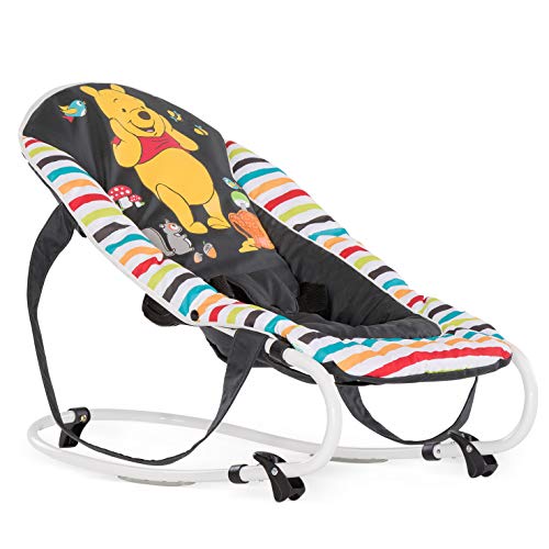 Hauck Rocky Pooh Geo - Hamaca para bebes de 0 meses hasta 9 kg, función mecedora, respaldo ajustable, vestidura desmontable y lavable a mano, sistema de arnés de 3 puntos, diseño de Disney