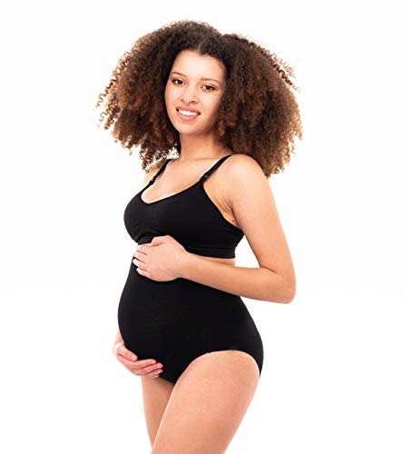 Herzmutter Calzoncillos de Embarazo - Bragas de Maternidad - Braguita de premamá - Ropa Interior para Futura mamá - Algodón - 5130 (S, Negro/Negro/Beige)