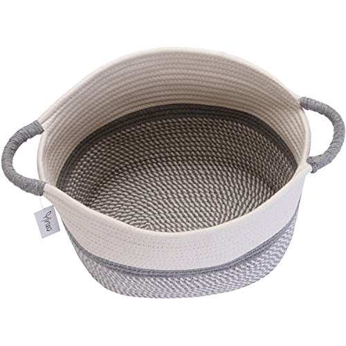 Hinwo - Cesta de Almacenamiento de Cuerda de algodón Ovalada Plegable para guardería con Asas, 33 x 25 cm, Color Blanco y Gris