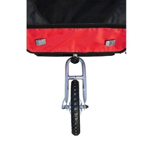 HOMCOM Remolque para Niños 2 PLAZAS con Amortiguadores Carro para Bicicleta CON BARRA INCLUIDA y Kit de Footing COLOR ROJO Y NEGRO