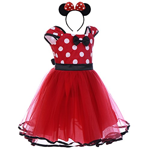 IBTOM CASTLE Traje Princesa Fiesta Minnie Vestido Bautizo para Bebés Niñas Ropa Recien Nacido Infantil Tutú Ballet Lunares Rojo 2-3 Años