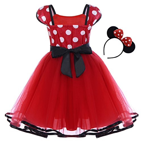 IBTOM CASTLE Traje Princesa Fiesta Minnie Vestido Bautizo para Bebés Niñas Ropa Recien Nacido Infantil Tutú Ballet Lunares Rojo 2-3 Años