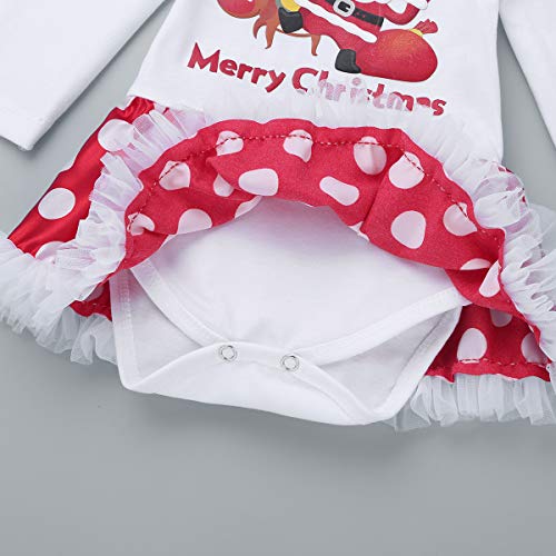 iiniim 4 Pc Conjunto de Navidad para Bebé Niña Recién Nacido Vestido Manga Larga Princesa Traje Ropa Infantil Estilo de Pelele Falda Mameluco Tutú Fiesta Ropa Invierno Papá Noel 0-3 Meses