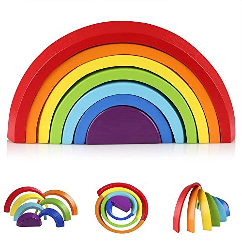 KanCai Puzzle Rompecabezas Forma de Arco Iris Madera, 7 Color del Juguetes Juegos Educativos Aprendizaje 2 3 4 Años