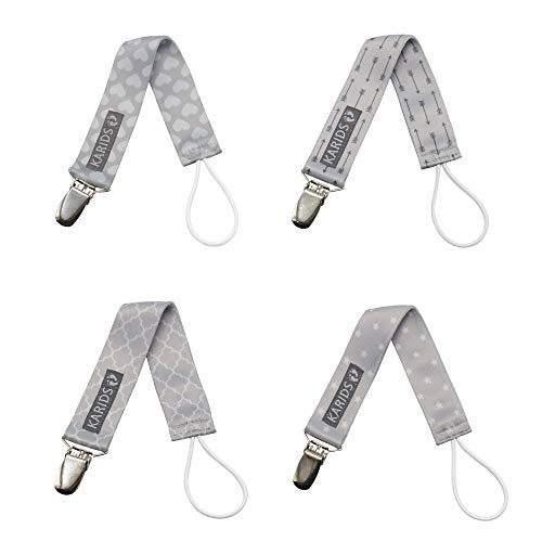 Karids Cadena Chupetes kit de 4 cadenas de chupetes unisex, cinta de chupete para bebés - cadenas de chupetes niño niña cinta de chupetes para niños, kit de 4 cadenas de chupete en gris