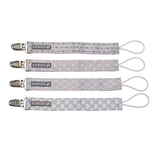 Karids Cadena Chupetes kit de 4 cadenas de chupetes unisex, cinta de chupete para bebés - cadenas de chupetes niño niña cinta de chupetes para niños, kit de 4 cadenas de chupete en gris