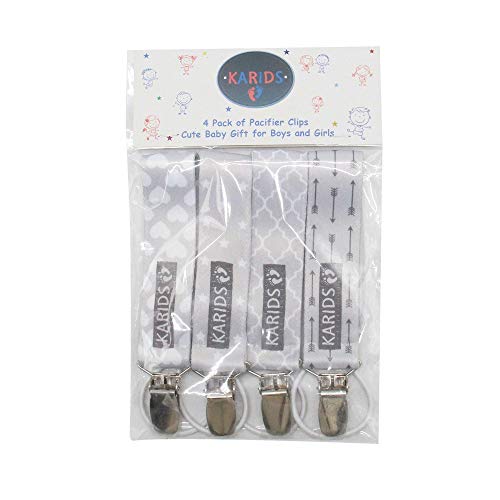 Karids Cadena Chupetes kit de 4 cadenas de chupetes unisex, cinta de chupete para bebés - cadenas de chupetes niño niña cinta de chupetes para niños, kit de 4 cadenas de chupete en gris