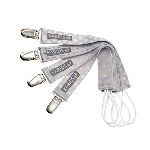 Karids Cadena Chupetes kit de 4 cadenas de chupetes unisex, cinta de chupete para bebés - cadenas de chupetes niño niña cinta de chupetes para niños, kit de 4 cadenas de chupete en gris