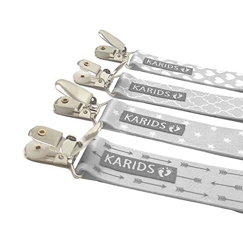 Karids Cadena Chupetes kit de 4 cadenas de chupetes unisex, cinta de chupete para bebés - cadenas de chupetes niño niña cinta de chupetes para niños, kit de 4 cadenas de chupete en gris