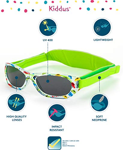 Kiddus Gafas de sol Baby para bebés, NIÑOS Y NIÑAS, desde 0 meses a 2 años, 100% protección UV, MUY CÓMODAS gracias a la SUAVE banda ajustable, el regalo ideal para recién nacidos.