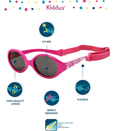 Kiddus Gafas de sol para bebe, niños y niñas. SUPER FLEXIBLES. A partir de 6 meses. UV400 100% protección rayos UVA y UVB. Seguras, confortables, muy resistentes. Baby Comfort