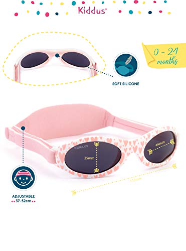 Kiddus Gafas de sol PREMIUM POLARIZADAS para bebé, niño y niña. 0 meses a 2 años. UV400 100% protección rayos UVA y UVB. Suave puente de SILICONA para la nariz. Banda ajustable de NEOPRENO