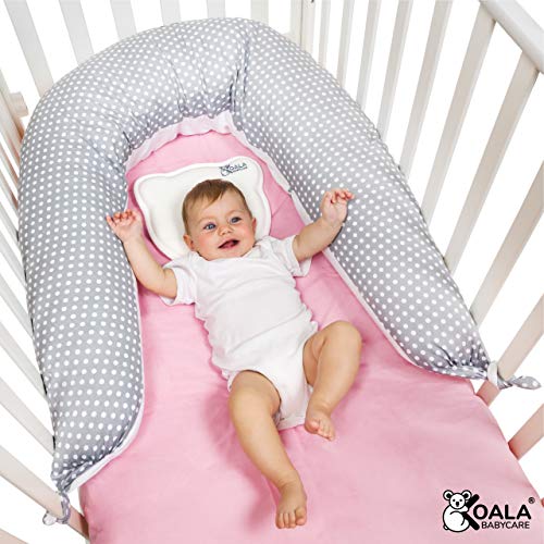 Koala Babycare® Almohada para Embarazadas para Dormir y Amamantar U Pillow con Soporte Lumbar, Cervical - Cojin Maternidad con Cordones de Seguridad - re-Ductor de Cuna y paracho-ques - KHUGS Plus