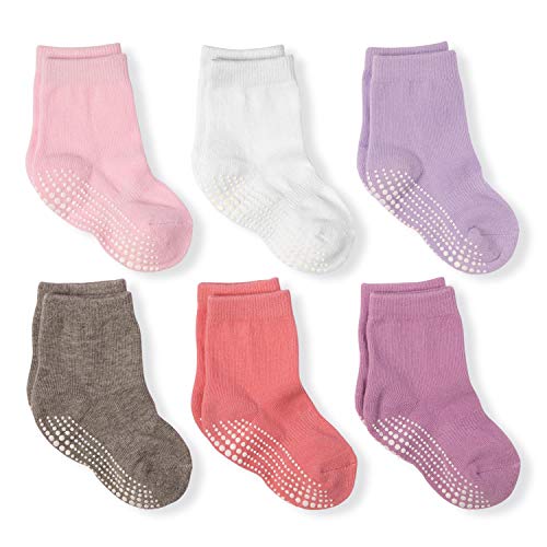 LA Active Calcetines Deportivos Antideslizantes - 6 Pares - Bebé Niño Pequeño Infante Recién Nacido Chicos Chicas Anti Deslizante/Patinazos (Niñas, 12-36 Meses)