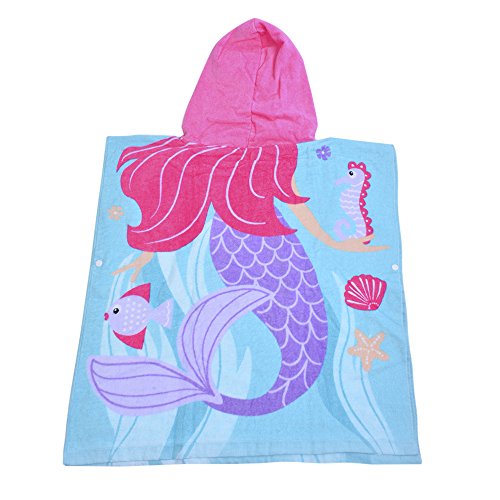 laamei Algodón Poncho Encapuchado Toalla de Baño Playa Transpirable Albornoces de Dibujos Animados Delfín Infantiles (60x58cm)