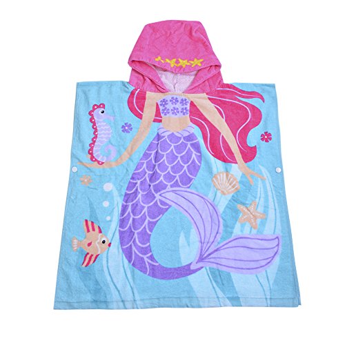 laamei Algodón Poncho Encapuchado Toalla de Baño Playa Transpirable Albornoces de Dibujos Animados Delfín Infantiles (60x58cm)