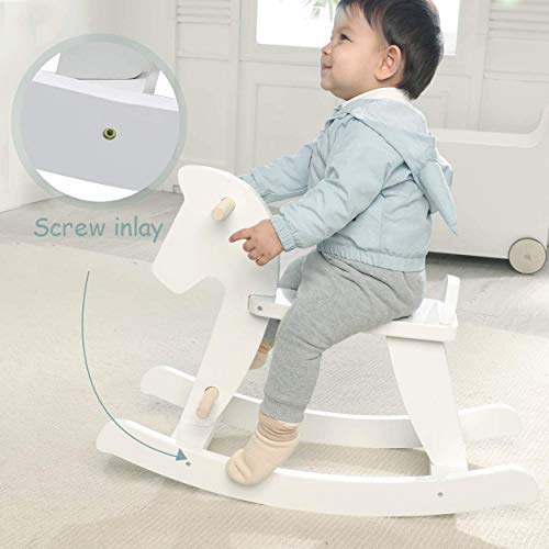 Labebe Bebé Mecedora Madera Blanco, Caballito Blanco para bebé 1-3 años, Bebé Mecedora Animal / Bebé Caballo Mecedora Caballo pequeño / Columpio niño / Caballito / Animal Swing / Mecedora Niños…