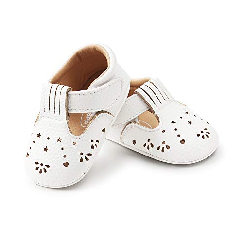 LACOFIA Zapatillas Antideslizantes para bebé niña Zapato Primeros Pasos de Cuero Suave de PU para bebé Blanco 6-12 Meses