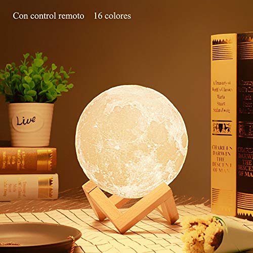 Lámpara de luna en 3D de 16 Colores LED Luz de Luna con 15 cm de Diámetro Lámpara de Noche Luna Llena con Control Remoto Carga Usb para Niños Bebé Dormitorio Café Bar Regalo de Fiesta Decoración