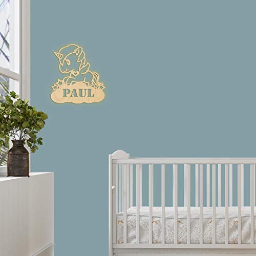 Lámpara de Pared de Mayis, con diseño de Unicornio y Nubes, Personalizable, con Nombre, lámpara de luz Nocturna, lámpara de Pared LED, decoración de Madera, para niños y niñas