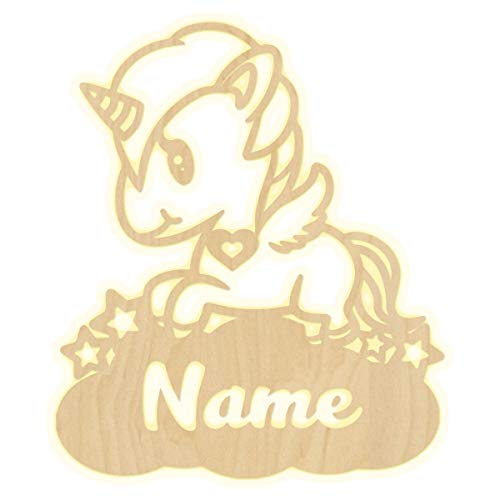 Lámpara de Pared de Mayis, con diseño de Unicornio y Nubes, Personalizable, con Nombre, lámpara de luz Nocturna, lámpara de Pared LED, decoración de Madera, para niños y niñas