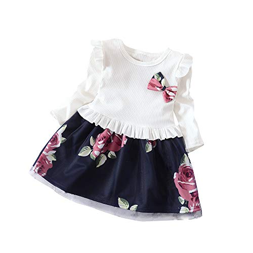 LANSKIRT Ropa de Recién Nacido Infantil bebé niñas Vestido Estampado de Flores del Arco Princesa Vestido de Manga Larga Otoño e Invierno Jumpsuit