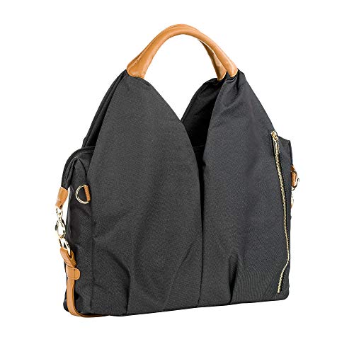 Lässig Baby - Bolso cambiador sostenible, incluye accesorios para cambiar pañales producidos de manera sostenible/Green Label Neckline Bag Jeansschwarz (Denim Black).