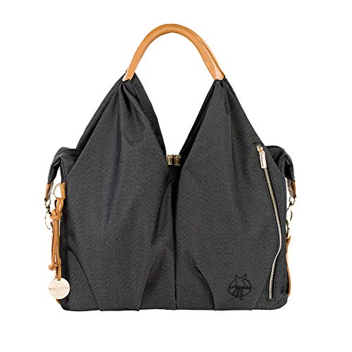 Lässig Baby - Bolso cambiador sostenible, incluye accesorios para cambiar pañales producidos de manera sostenible/Green Label Neckline Bag Jeansschwarz (Denim Black).