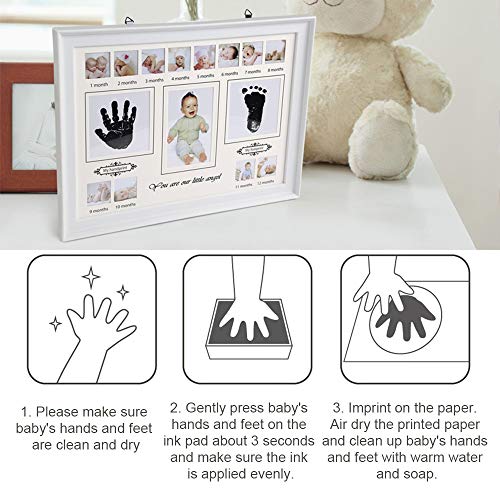 LEADSTAR Kit de Marco Para Manos y Huellas de Bebé para Niño y Niña, Handprint y Marco de Huella con Marcos de Fotos de 12 Meses Recuerdo Memorable, Ideal Decoración para Regalo Bebe Recien Nacido