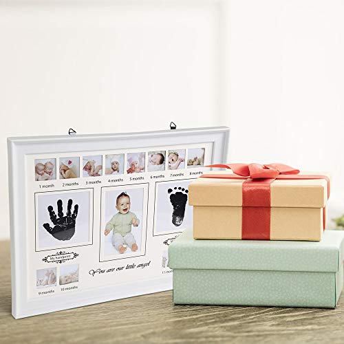 LEADSTAR Kit de Marco Para Manos y Huellas de Bebé para Niño y Niña, Handprint y Marco de Huella con Marcos de Fotos de 12 Meses Recuerdo Memorable, Ideal Decoración para Regalo Bebe Recien Nacido