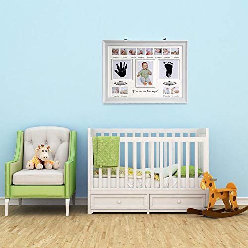 LEADSTAR Kit de Marco Para Manos y Huellas de Bebé para Niño y Niña, Handprint y Marco de Huella con Marcos de Fotos de 12 Meses Recuerdo Memorable, Ideal Decoración para Regalo Bebe Recien Nacido