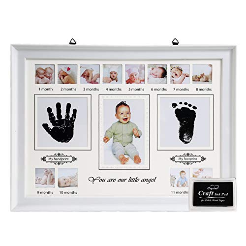 LEADSTAR Kit de Marco Para Manos y Huellas de Bebé para Niño y Niña, Handprint y Marco de Huella con Marcos de Fotos de 12 Meses Recuerdo Memorable, Ideal Decoración para Regalo Bebe Recien Nacido